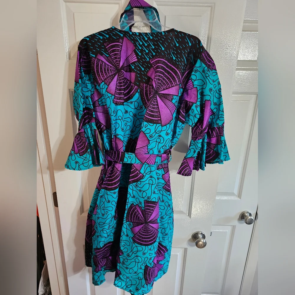 Marine Imports Womens Plus Ankara Turquoise Cotton Wax Print Dress Scarf Rare - Picture 6 of 8